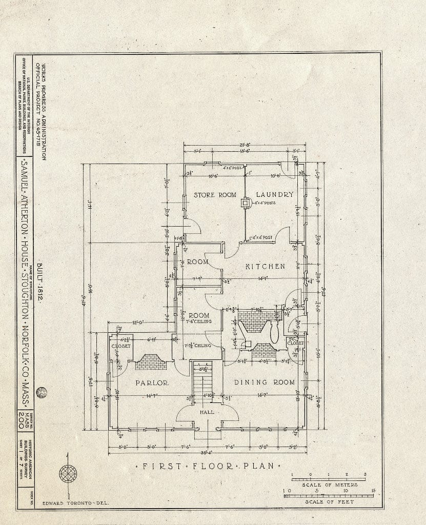 Blueprint HABS Mass,11-STOU,2- (Sheet 1 of 7) - Samuel Atherton House, 449 Central Street, Stoughton, Norfolk County, MA