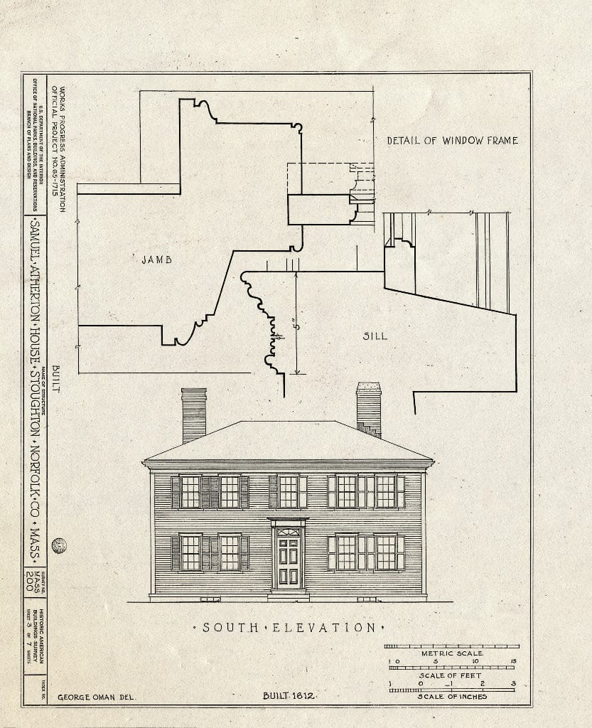 Blueprint HABS Mass,11-STOU,2- (Sheet 3 of 7) - Samuel Atherton House, 449 Central Street, Stoughton, Norfolk County, MA