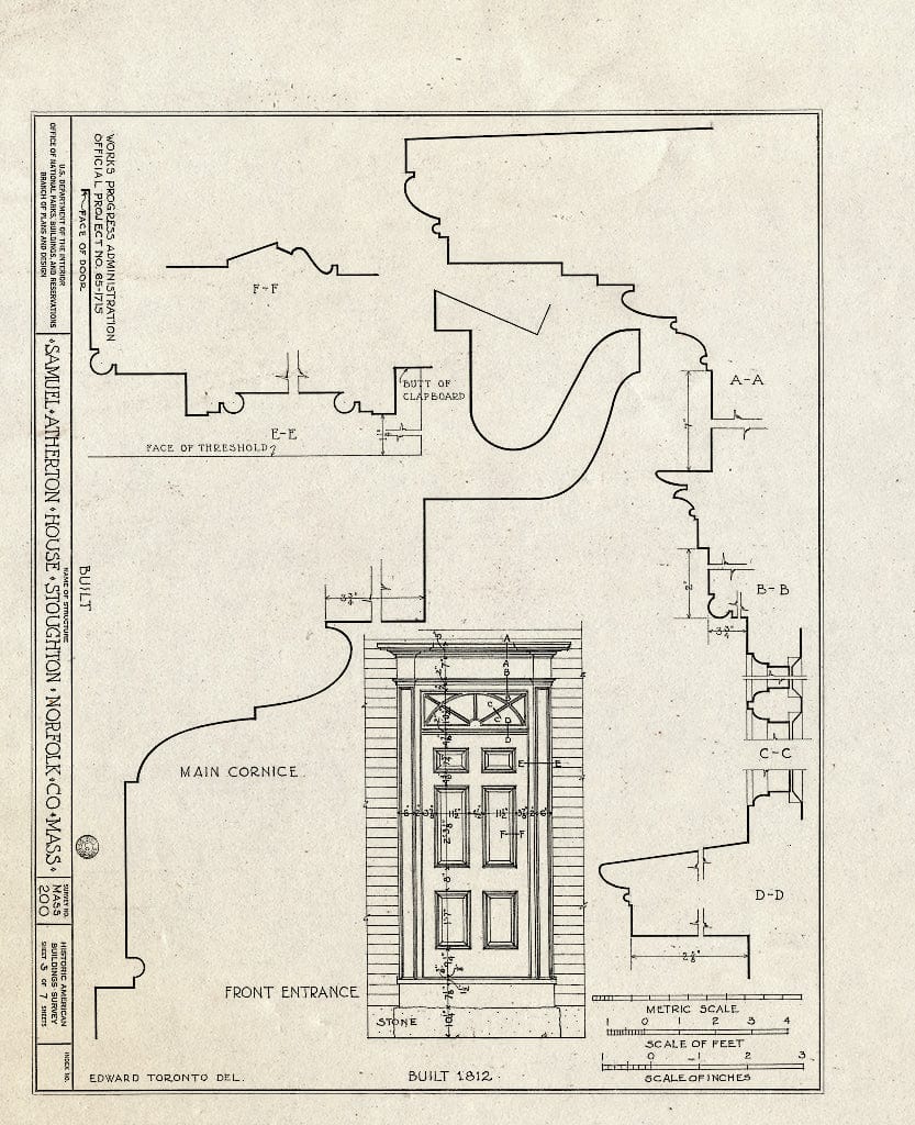 Blueprint HABS Mass,11-STOU,2- (Sheet 5 of 7) - Samuel Atherton House, 449 Central Street, Stoughton, Norfolk County, MA