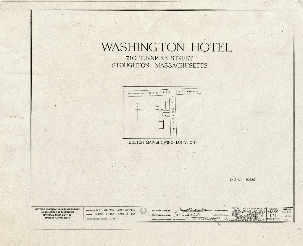 Blueprint HABS Mass,11-STOU,1- (Sheet 0 of 10) - Washington Hotel, 710 Turnpike Street, Stoughton, Norfolk County, MA