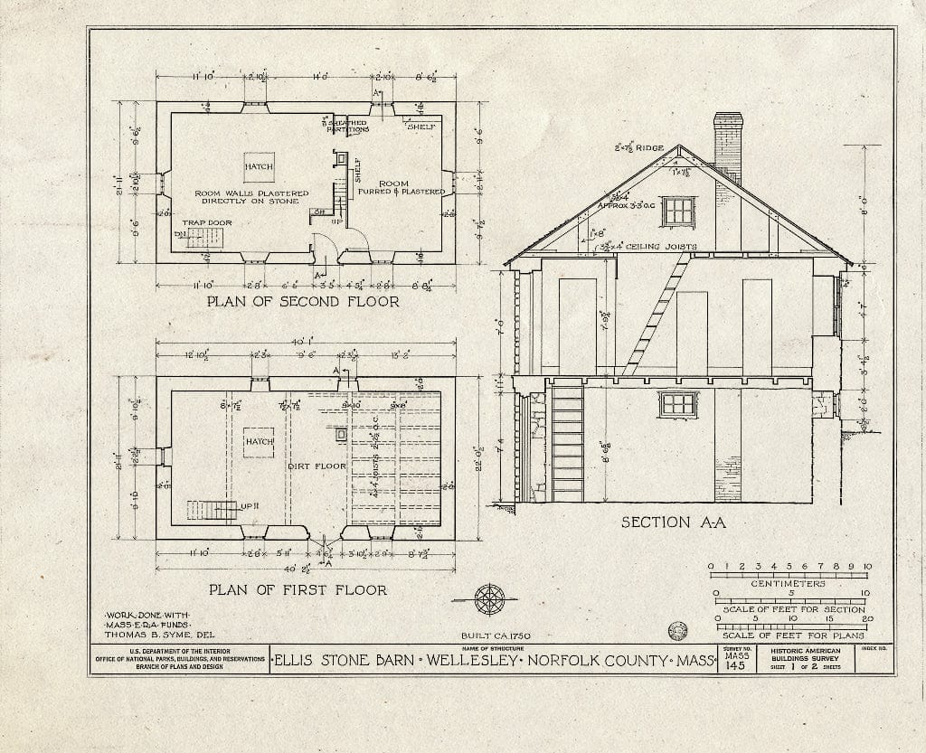 Blueprint HABS Mass,11-WEL,1- (Sheet 1 of 2) - Ellis Stone Barn, Boylston Street, Wellesley, Norfolk County, MA