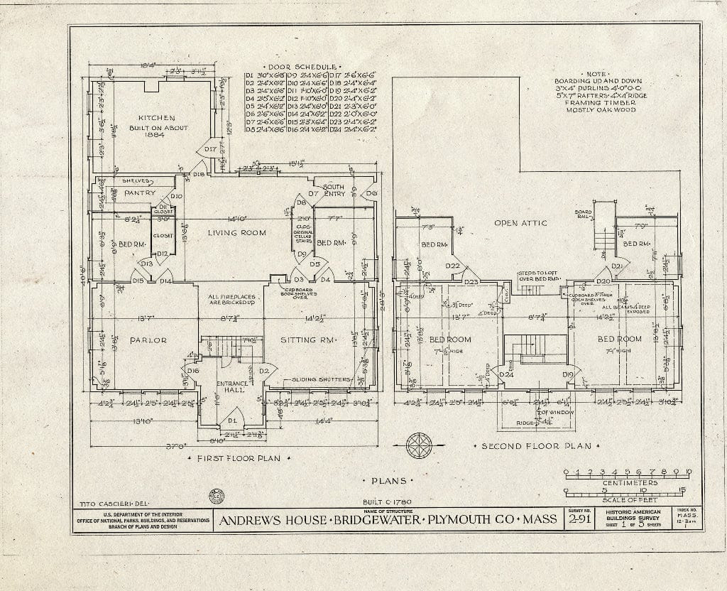 Blueprint HABS Mass,12-BRIG,1- (Sheet 1 of 5) - Andrews House, 38 Walnut Street, Bridgewater, Plymouth County, MA