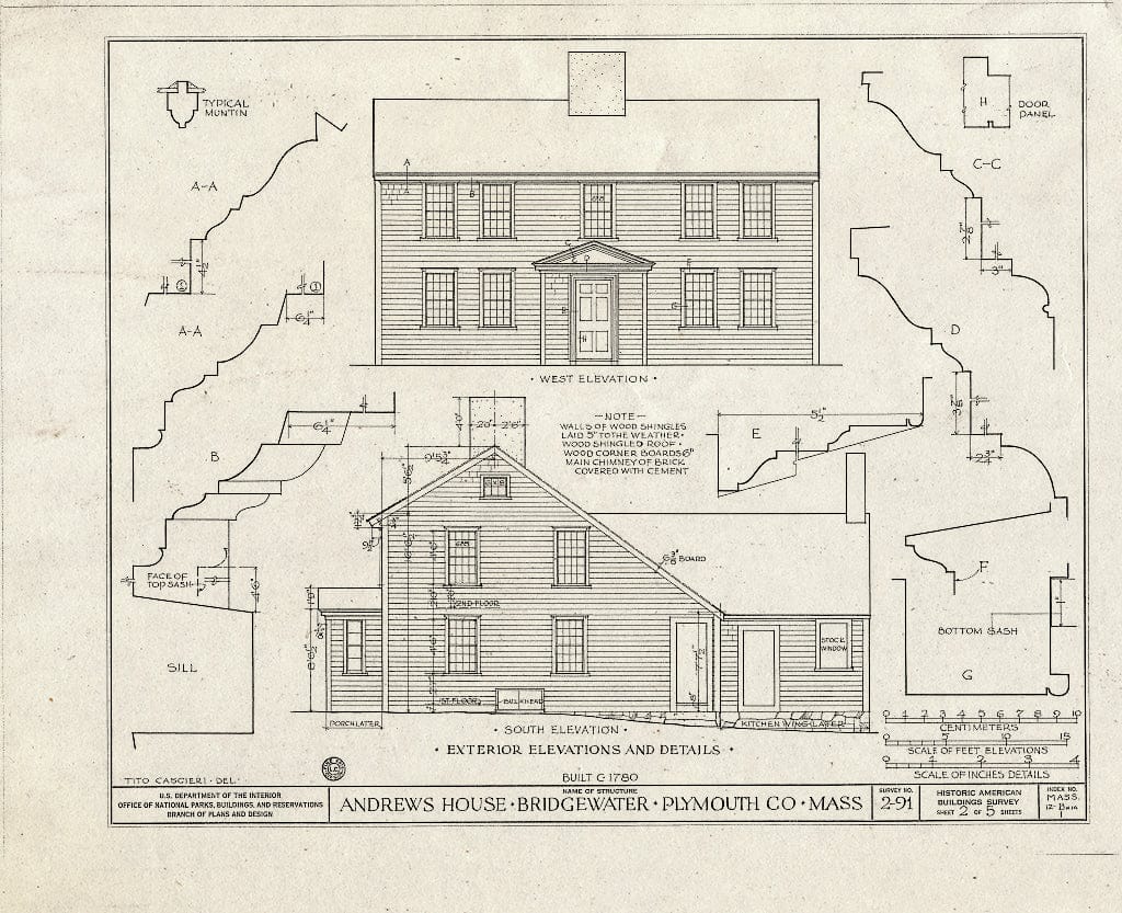 Blueprint HABS Mass,12-BRIG,1- (Sheet 2 of 5) - Andrews House, 38 Walnut Street, Bridgewater, Plymouth County, MA
