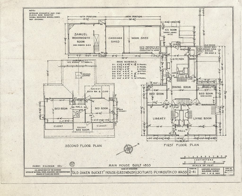 Blueprint HABS Mass,12-GREBU,2- (Sheet 1 of 6) - Old Oaken Bucket House, Old Oaken Bucket Road, Greenbush, Plymouth County, MA