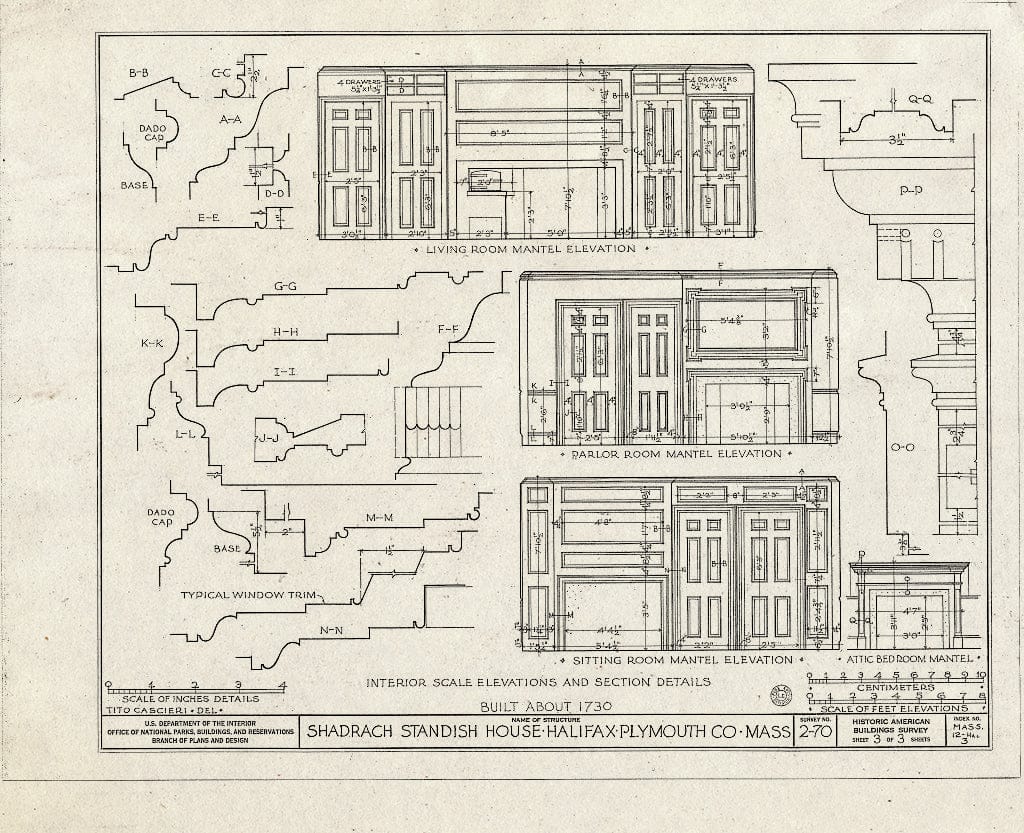 Blueprint HABS Mass,12-HAL,3- (Sheet 3 of 3) - Shadrach Standish House, Monponsett Street, Halifax, Plymouth County, MA
