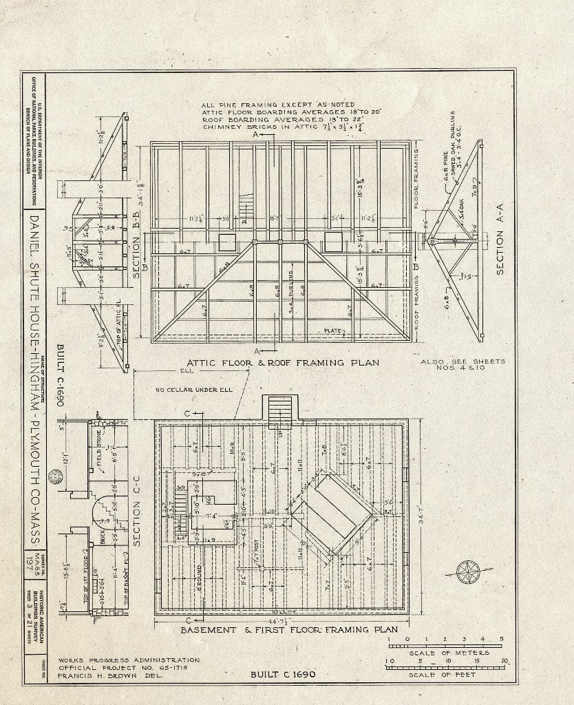 Blueprint HABS Mass,12-Hing,7- (Sheet 3 of 21) - Daniel Shute House, Main & South Pleasant Streets, Hingham, Plymouth County, MA