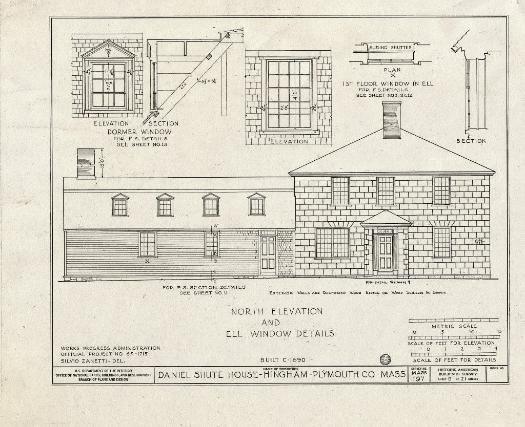 Blueprint HABS Mass,12-Hing,7- (Sheet 5 of 21) - Daniel Shute House, Main & South Pleasant Streets, Hingham, Plymouth County, MA