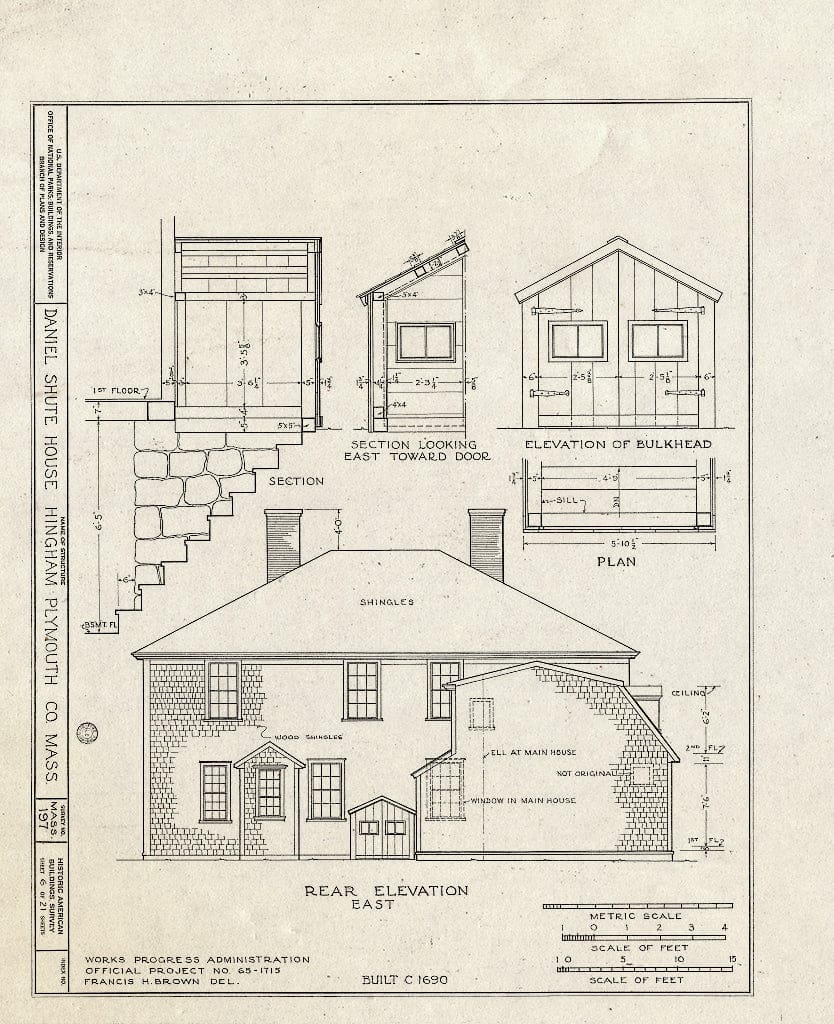 Blueprint HABS Mass,12-Hing,7- (Sheet 6 of 21) - Daniel Shute House, Main & South Pleasant Streets, Hingham, Plymouth County, MA
