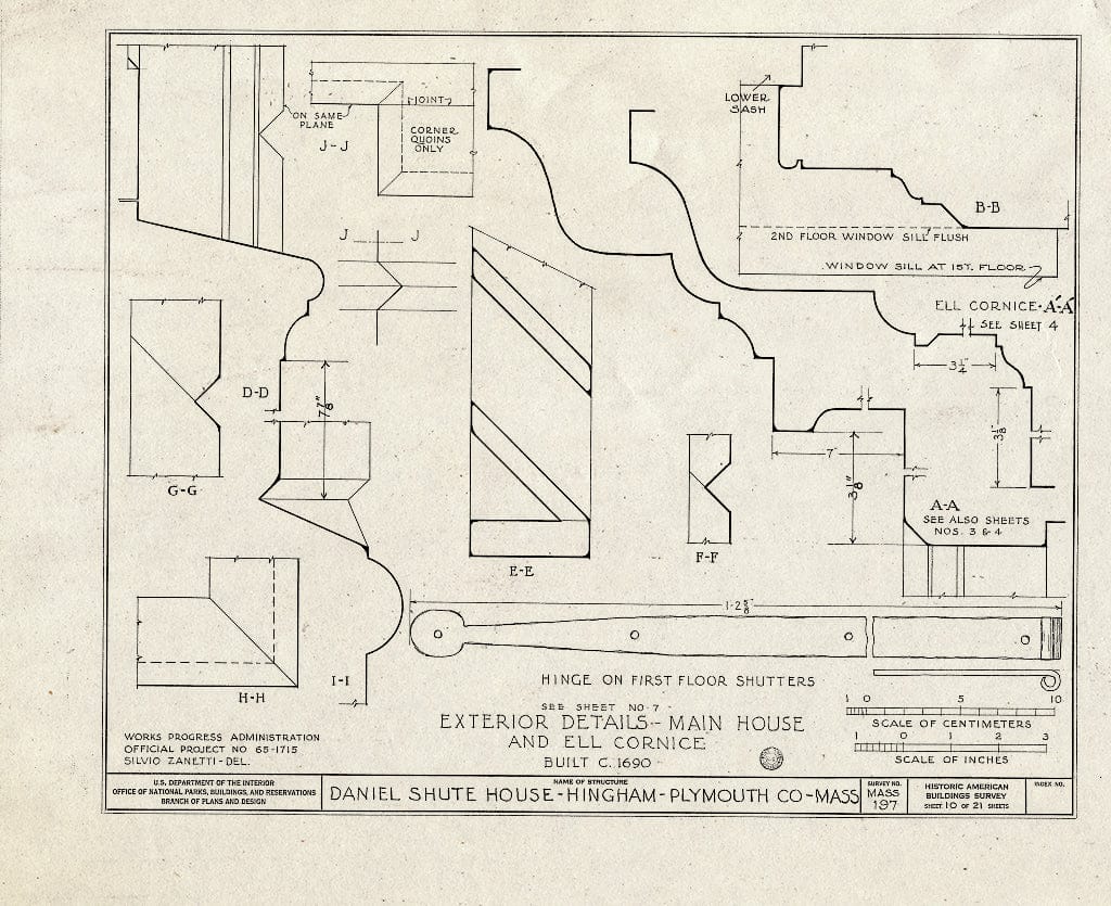 Blueprint HABS Mass,12-Hing,7- (Sheet 10 of 21) - Daniel Shute House, Main & South Pleasant Streets, Hingham, Plymouth County, MA