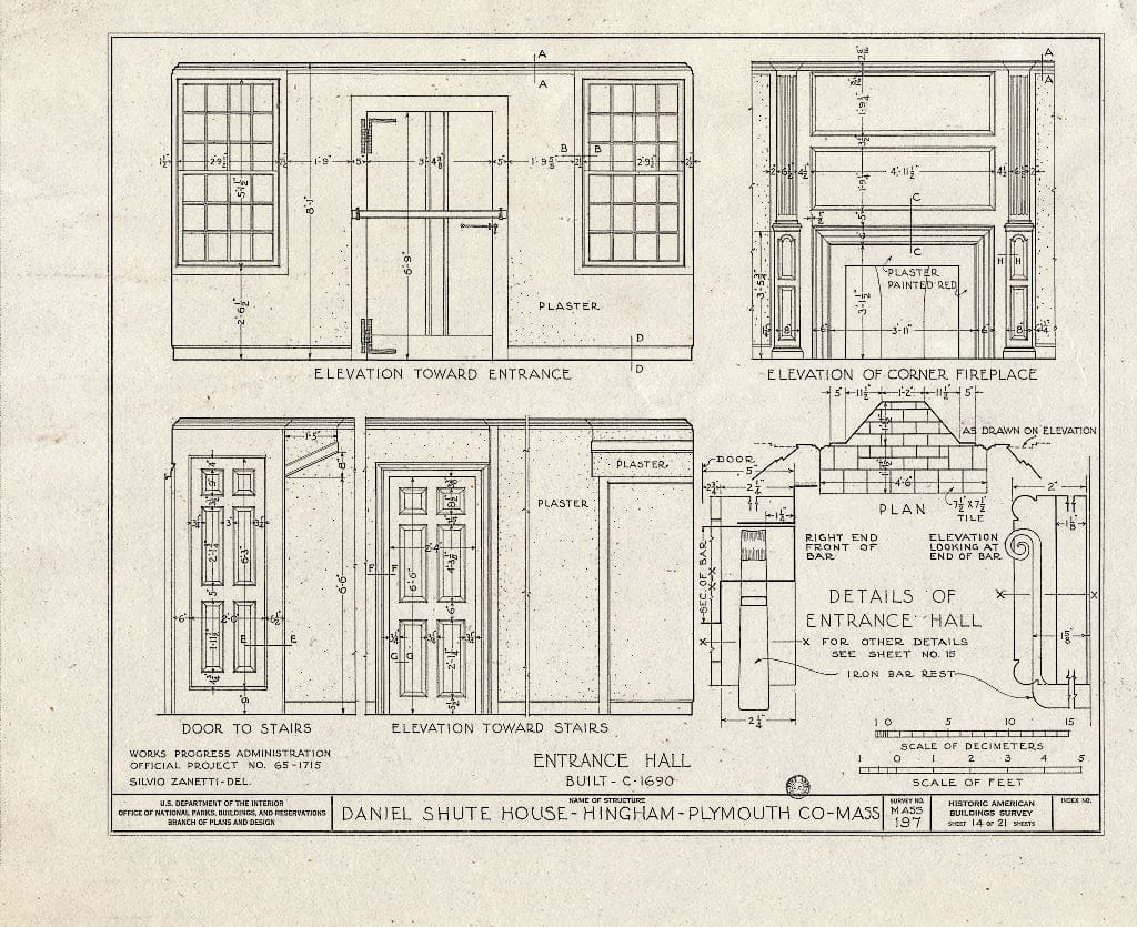 Blueprint HABS Mass,12-Hing,7- (Sheet 14 of 21) - Daniel Shute House, Main & South Pleasant Streets, Hingham, Plymouth County, MA
