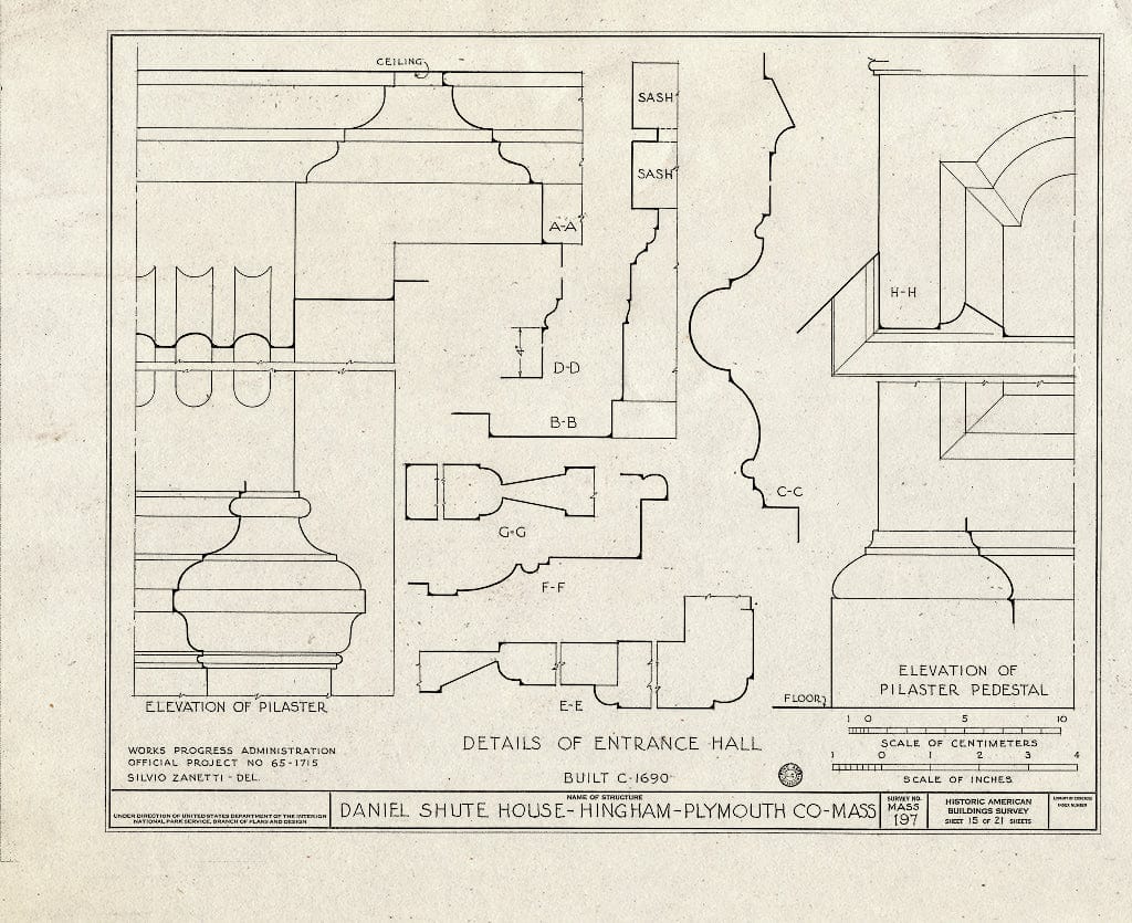 Blueprint HABS Mass,12-Hing,7- (Sheet 15 of 21) - Daniel Shute House, Main & South Pleasant Streets, Hingham, Plymouth County, MA