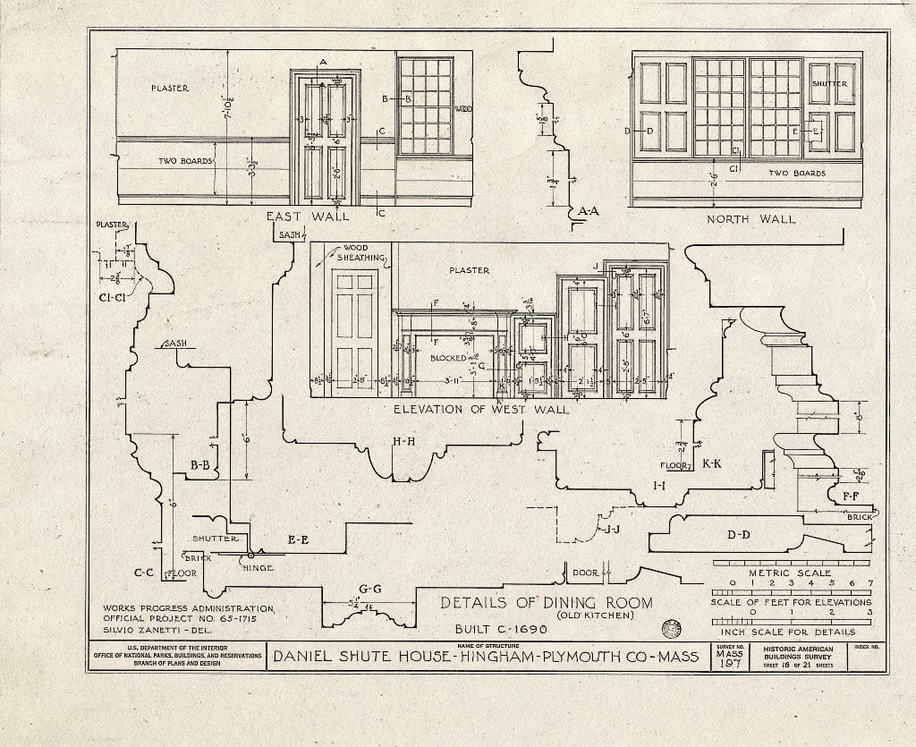 Blueprint HABS Mass,12-Hing,7- (Sheet 18 of 21) - Daniel Shute House, Main & South Pleasant Streets, Hingham, Plymouth County, MA