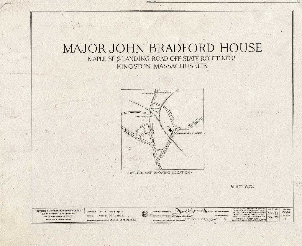 Blueprint HABS Mass,12-King,1- (Sheet 0 of 6) - Major John Bradford House, Maple Street & Landing Road, Kingston, Plymouth County, MA