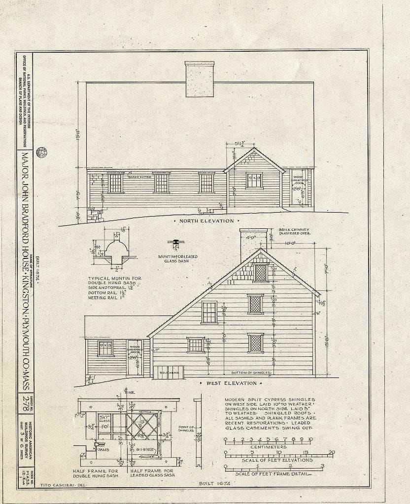 Blueprint HABS Mass,12-King,1- (Sheet 3 of 6) - Major John Bradford House, Maple Street & Landing Road, Kingston, Plymouth County, MA