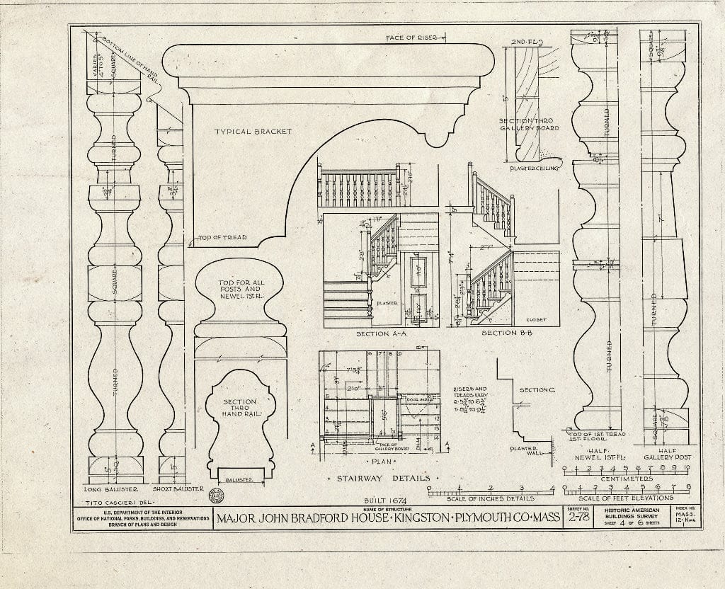 Blueprint HABS Mass,12-King,1- (Sheet 4 of 6) - Major John Bradford House, Maple Street & Landing Road, Kingston, Plymouth County, MA