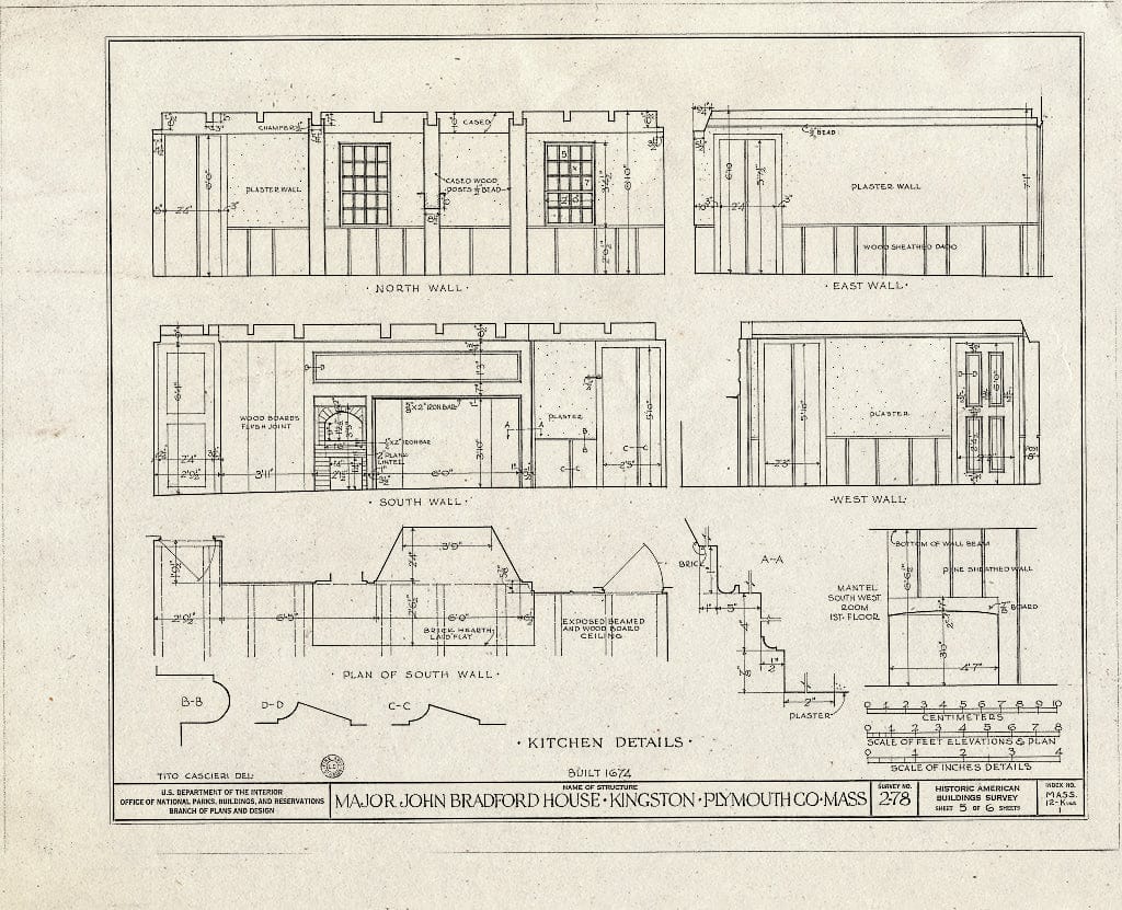 Blueprint HABS Mass,12-King,1- (Sheet 5 of 6) - Major John Bradford House, Maple Street & Landing Road, Kingston, Plymouth County, MA