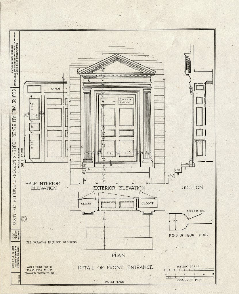 Blueprint HABS Mass,12-King,2- (Sheet 8 of 25) - Squire William Sever House, 2 Linden Street, Kingston, Plymouth County, MA