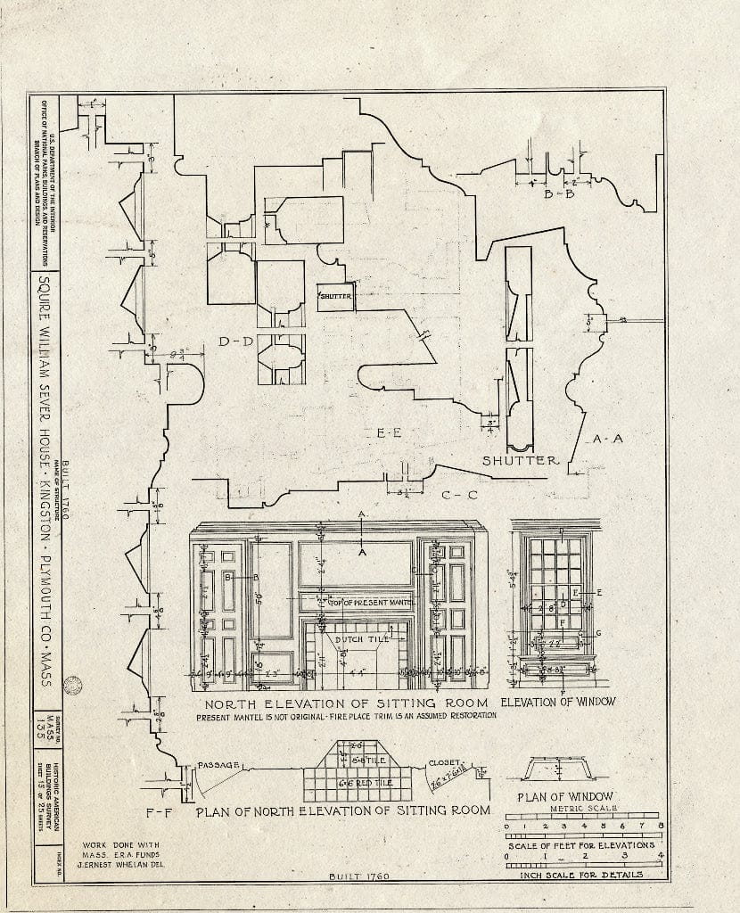 Blueprint HABS Mass,12-King,2- (Sheet 15 of 25) - Squire William Sever House, 2 Linden Street, Kingston, Plymouth County, MA