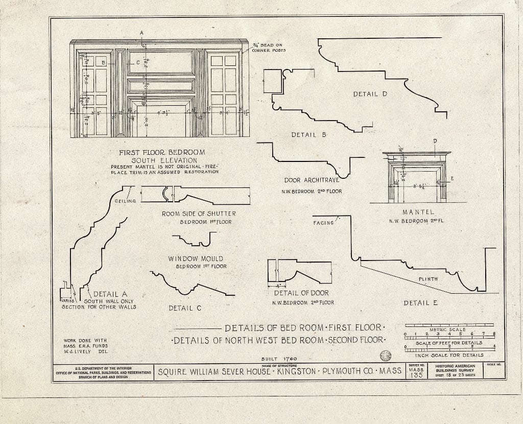 Blueprint HABS Mass,12-King,2- (Sheet 18 of 25) - Squire William Sever House, 2 Linden Street, Kingston, Plymouth County, MA