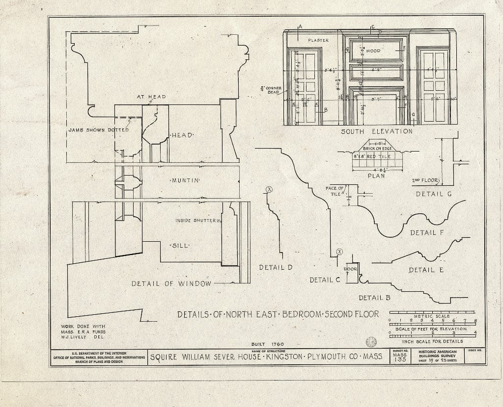 Blueprint HABS Mass,12-King,2- (Sheet 19 of 25) - Squire William Sever House, 2 Linden Street, Kingston, Plymouth County, MA