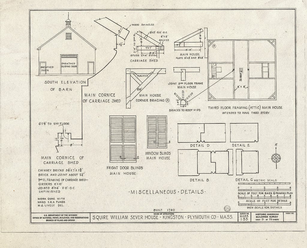 Blueprint HABS Mass,12-King,2- (Sheet 21 of 25) - Squire William Sever House, 2 Linden Street, Kingston, Plymouth County, MA