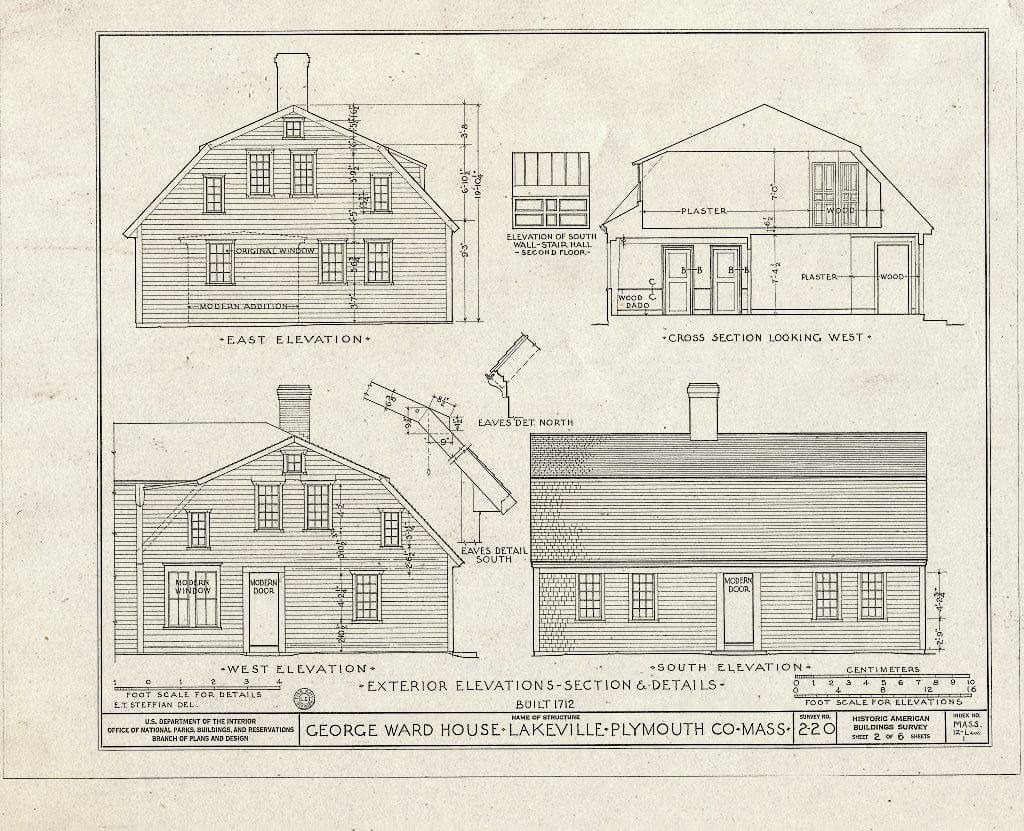 Blueprint HABS Mass,12-LAKVI,1- (Sheet 2 of 6) - George Ward House, Crooked Lane, Lakeville, Plymouth County, MA