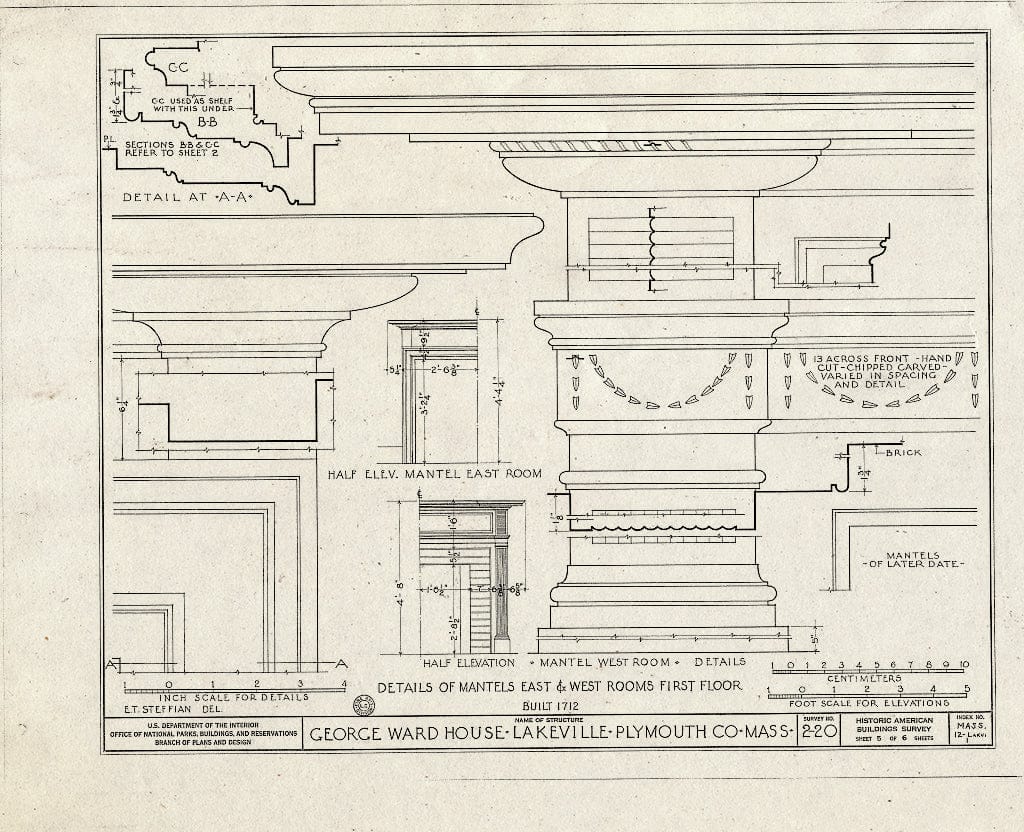 Blueprint HABS Mass,12-LAKVI,1- (Sheet 5 of 6) - George Ward House, Crooked Lane, Lakeville, Plymouth County, MA