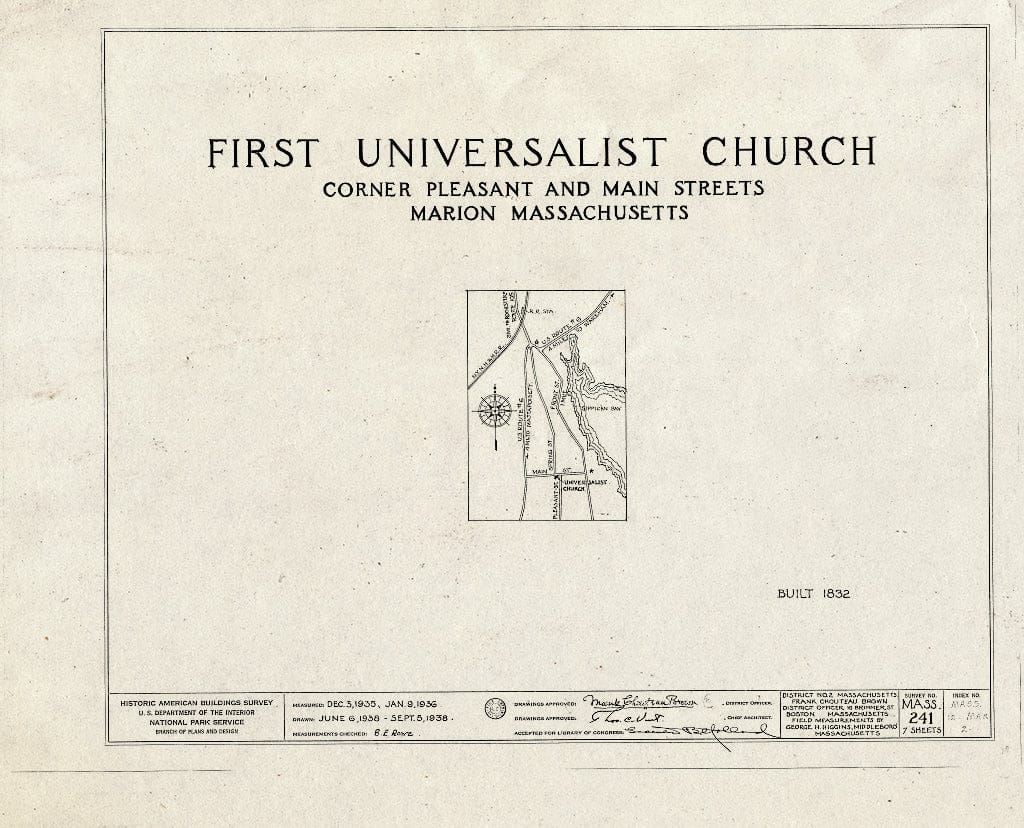 Blueprint HABS Mass,12-MAR,2- (Sheet 0 of 7) - First Universalist Church, Pleasant & Main Streets, Marion, Plymouth County, MA