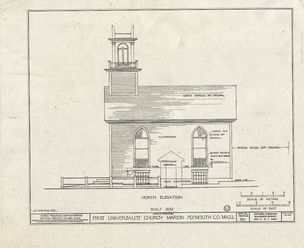 Blueprint HABS Mass,12-MAR,2- (Sheet 3 of 7) - First Universalist Church, Pleasant & Main Streets, Marion, Plymouth County, MA