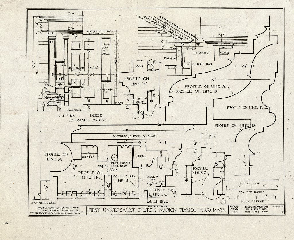 Blueprint HABS Mass,12-MAR,2- (Sheet 5 of 7) - First Universalist Church, Pleasant & Main Streets, Marion, Plymouth County, MA