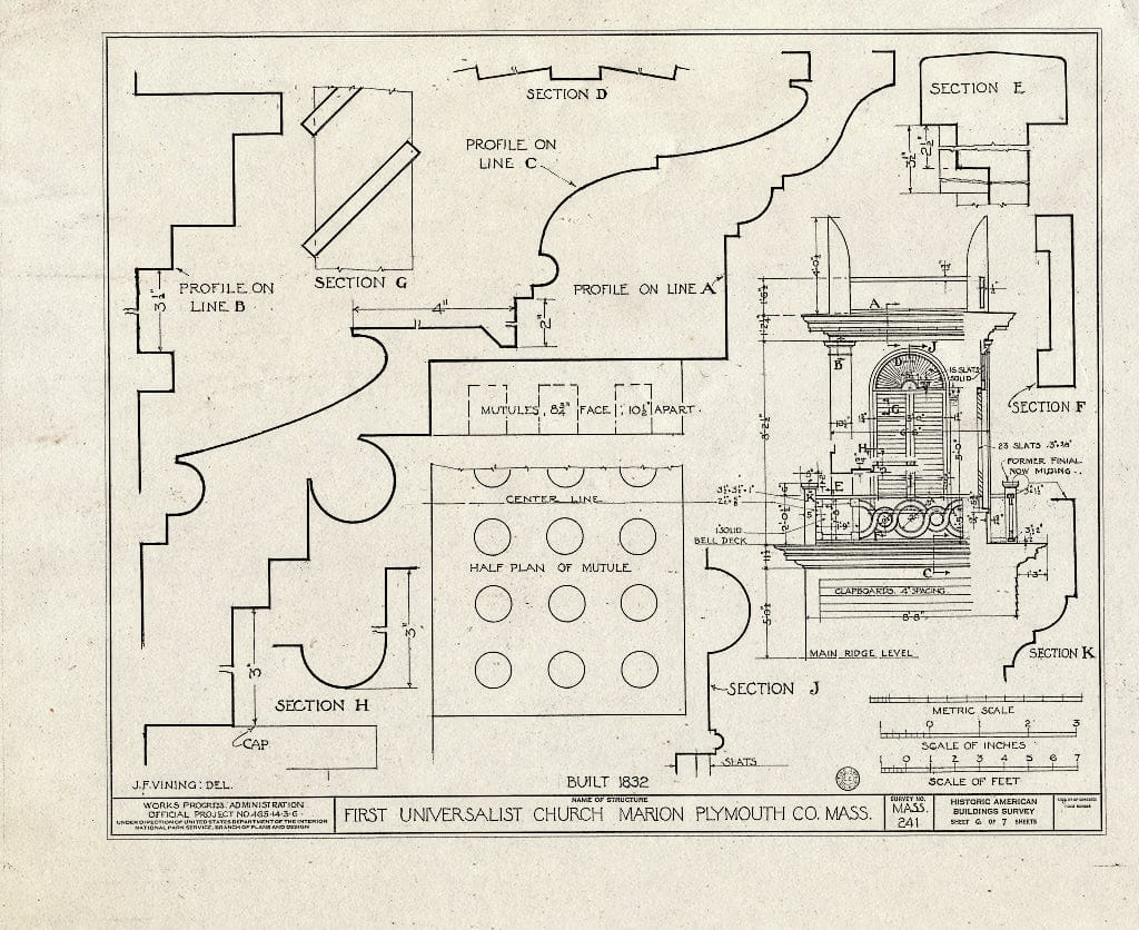Blueprint HABS Mass,12-MAR,2- (Sheet 6 of 7) - First Universalist Church, Pleasant & Main Streets, Marion, Plymouth County, MA