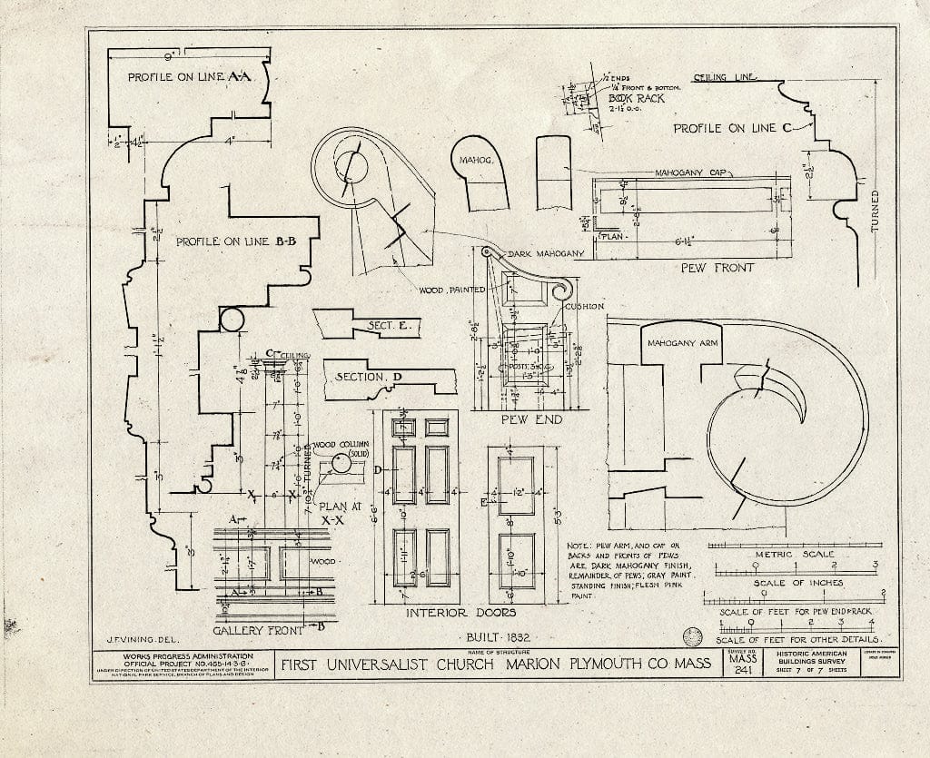 Blueprint HABS Mass,12-MAR,2- (Sheet 7 of 7) - First Universalist Church, Pleasant & Main Streets, Marion, Plymouth County, MA