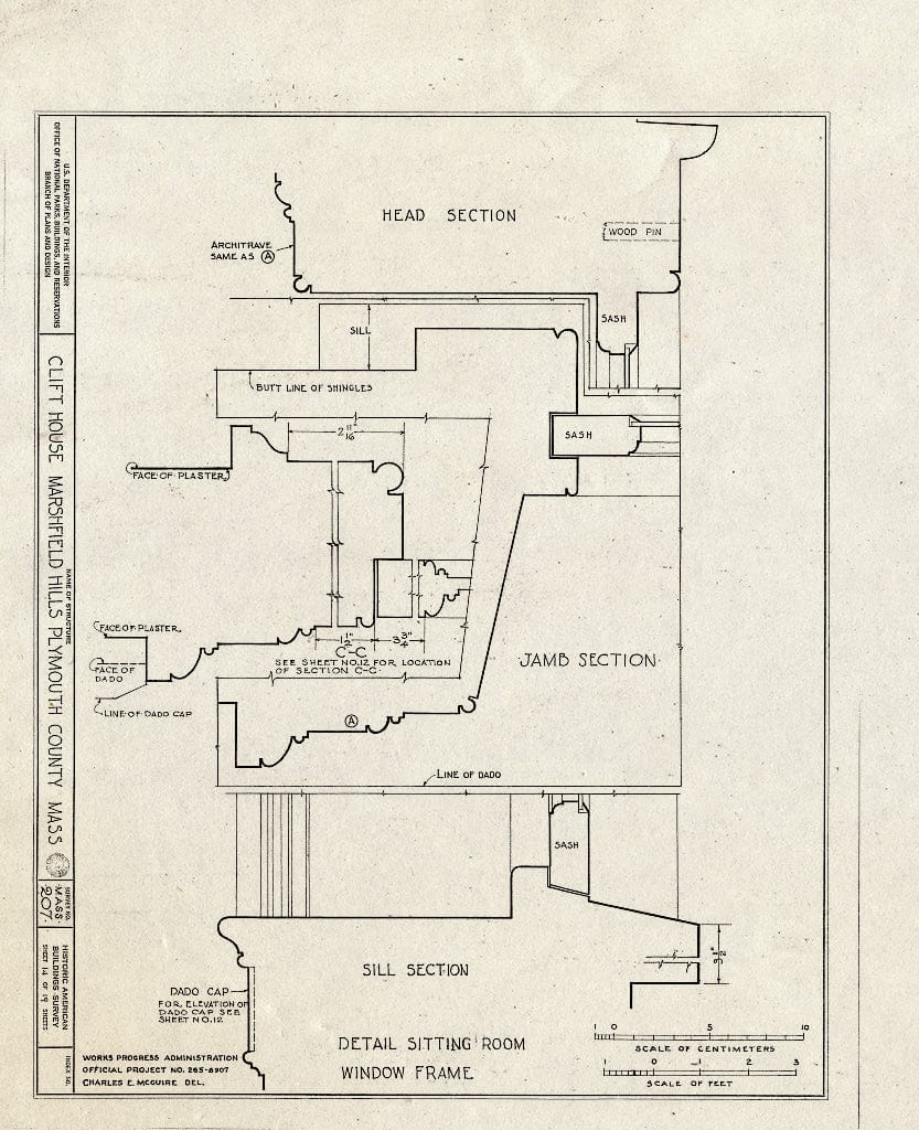 Blueprint HABS Mass,12-Marsh,1- (Sheet 14 of 19) - Clift House, Spring Street, Marshfield Hills, Plymouth County, MA