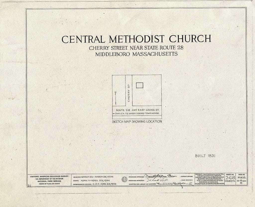 Blueprint HABS Mass,12-MIDBO,8- (Sheet 0 of 2) - Central Methodist Church, Cherry Street, Middleboro, Plymouth County, MA