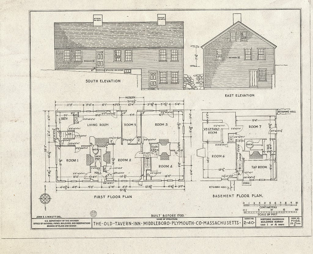 Blueprint HABS Mass,12-MIDBO,5- (Sheet 1 of 4) - Old Tavern Inn, Wareham Street (State Route 28), Middleboro, Plymouth County, MA