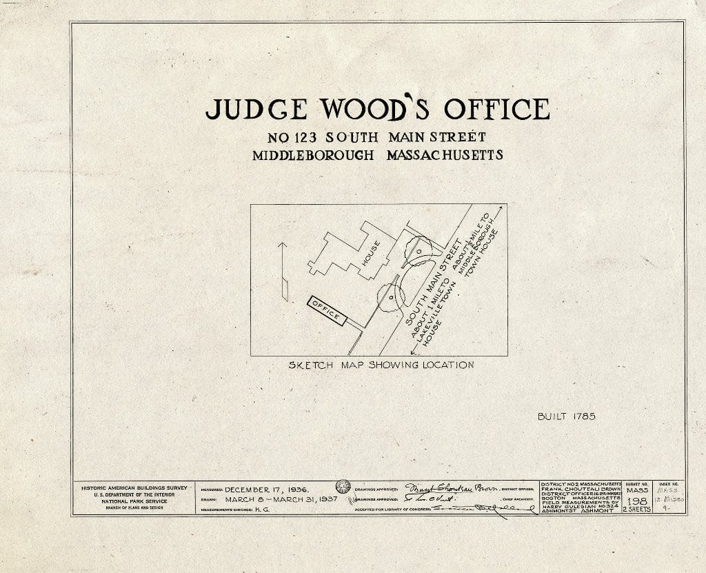 Blueprint HABS Mass,12-MIDBO,9- (Sheet 0 of 2) - Judge Wood Office, 123 South Main Street, Middleboro, Plymouth County, MA