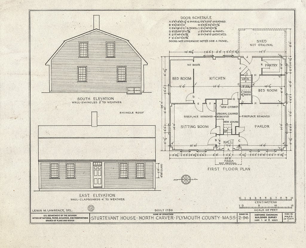 Blueprint HABS Mass,12-CARVN,1- (Sheet 1 of 2) - Sturtevant House, North Carver Green, North Carver, Plymouth County, MA