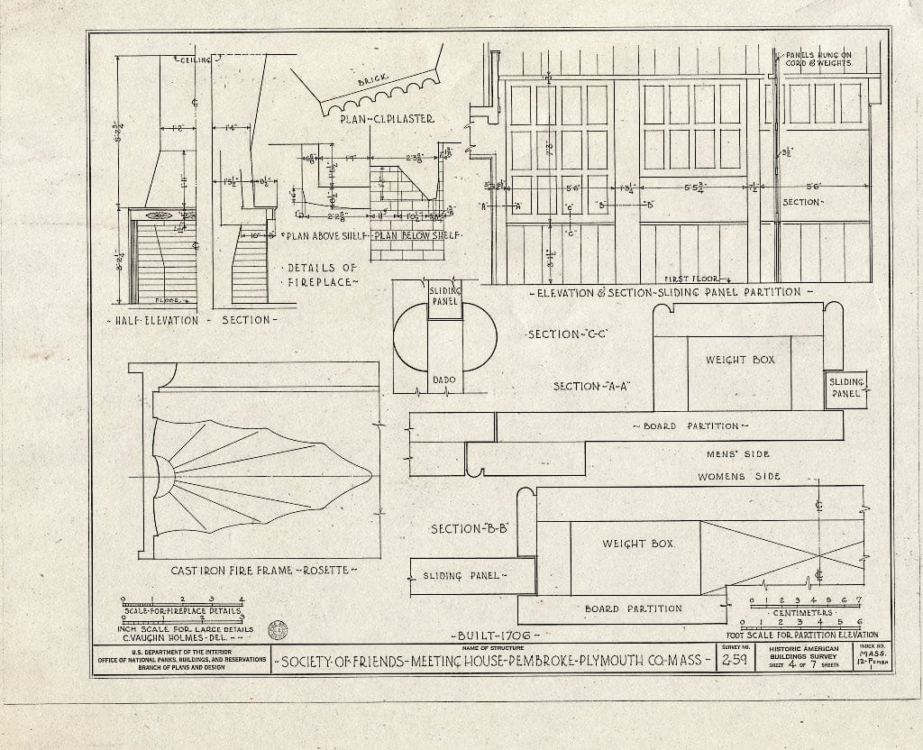 Blueprint HABS Mass,12-PEMBN,1- (Sheet 4 of 7) - Society of Friends Meetinghouse, Schoosett Street (Routes 139 & 53), North Pembroke, Plymouth County, MA