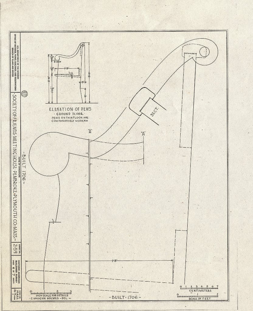 Blueprint HABS Mass,12-PEMBN,1- (Sheet 6 of 7) - Society of Friends Meetinghouse, Schoosett Street (Routes 139 & 53), North Pembroke, Plymouth County, MA