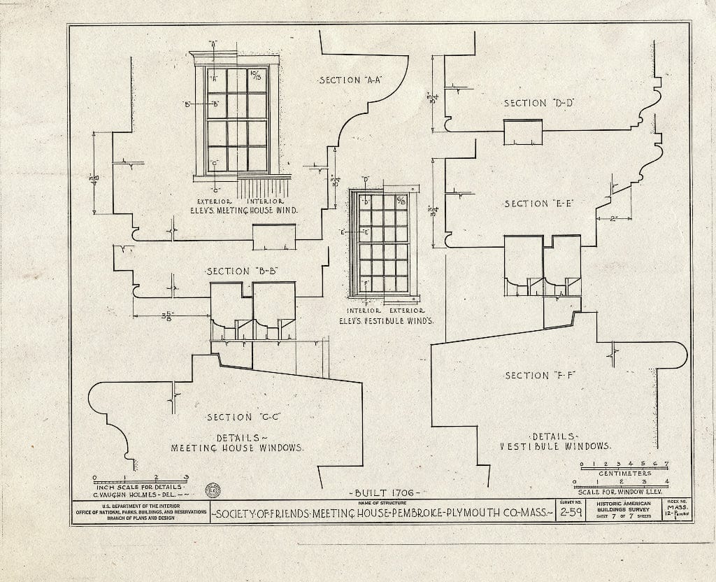 Blueprint HABS Mass,12-PEMBN,1- (Sheet 7 of 7) - Society of Friends Meetinghouse, Schoosett Street (Routes 139 & 53), North Pembroke, Plymouth County, MA