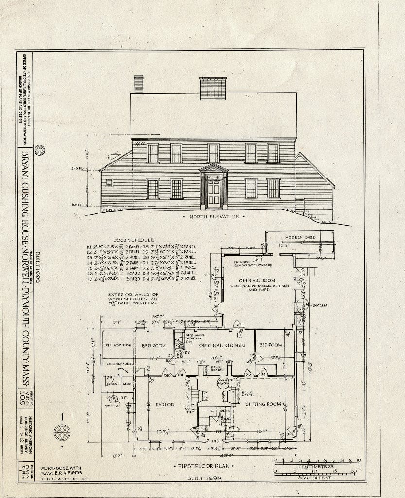 Blueprint HABS Mass,12-NOR,1- (Sheet 1 of 12) - Bryant-Cushing House, Cornet Stetson Road, Norwell, Plymouth County, MA