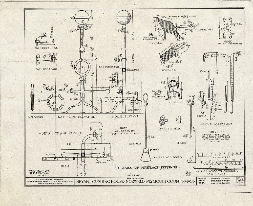 Blueprint HABS Mass,12-NOR,1- (Sheet 12 of 12) - Bryant-Cushing House, Cornet Stetson Road, Norwell, Plymouth County, MA