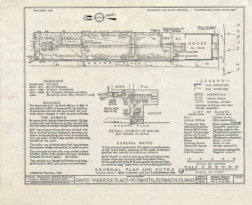 Blueprint HABS Mass,12-PLYM,23A- (Sheet 1 of 2) - David Warren Place, 24 North Street, Plymouth, Plymouth County, MA