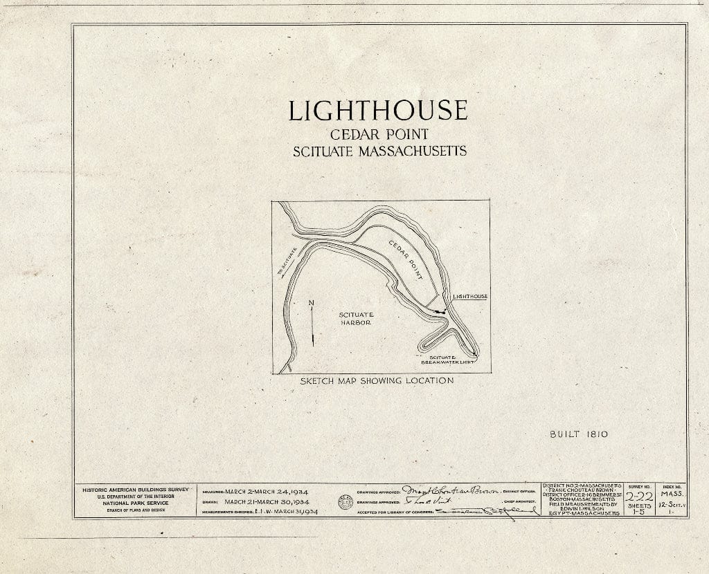 Blueprint HABS Mass,12-SCIT.V,1- (Sheet 0 of 5) - Lighthouse, Cedar Point Scituate Harbor, Scituate, Plymouth County, MA