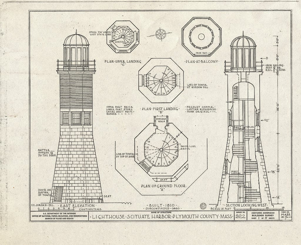 Blueprint HABS Mass,12-SCIT.V,1- (Sheet 1 of 5) - Lighthouse, Cedar Point Scituate Harbor, Scituate, Plymouth County, MA