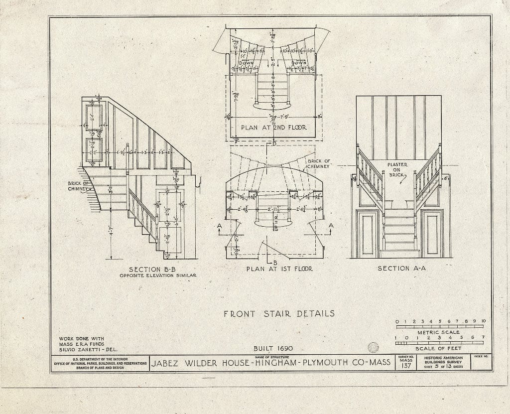 Blueprint HABS Mass,12-Hing,1- (Sheet 5 of 13) - Jabez Wilder House, Main Street, Hingham, Plymouth County, MA