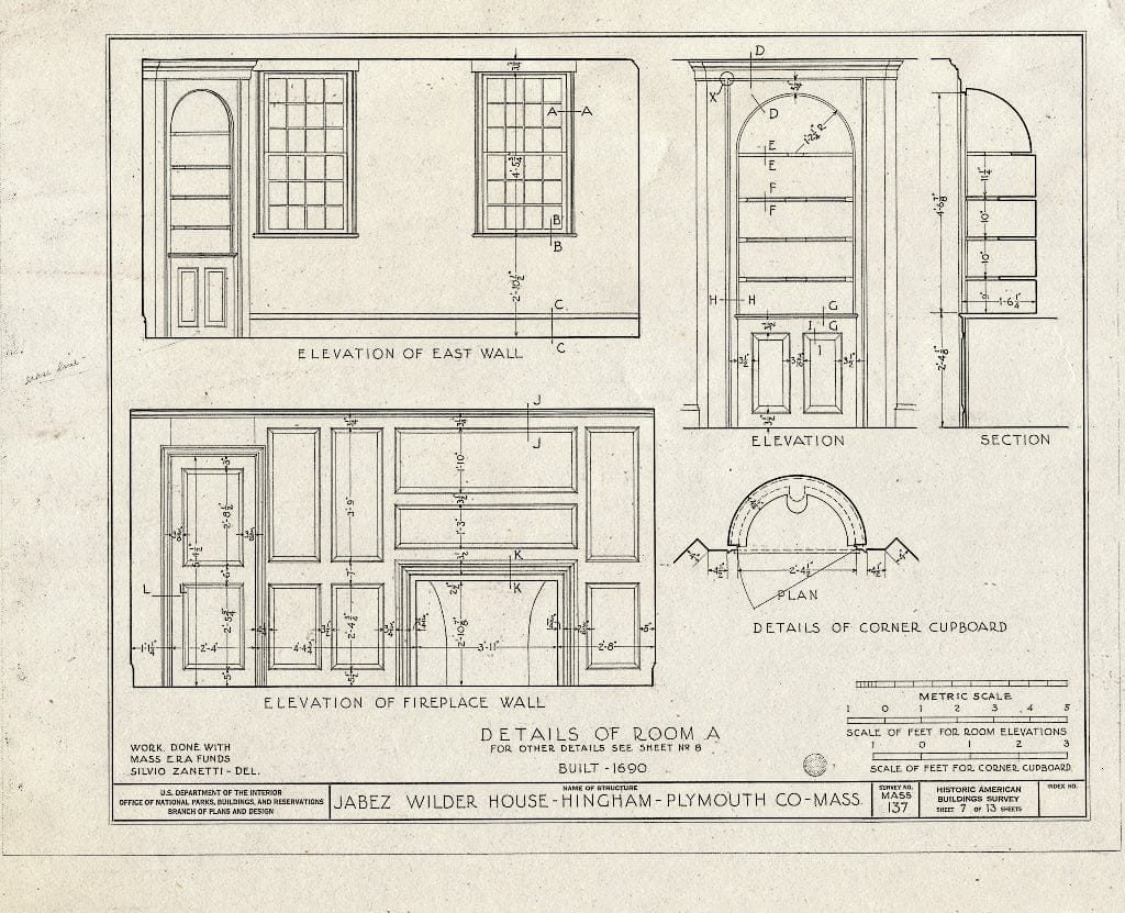 Blueprint HABS Mass,12-Hing,1- (Sheet 7 of 13) - Jabez Wilder House, Main Street, Hingham, Plymouth County, MA