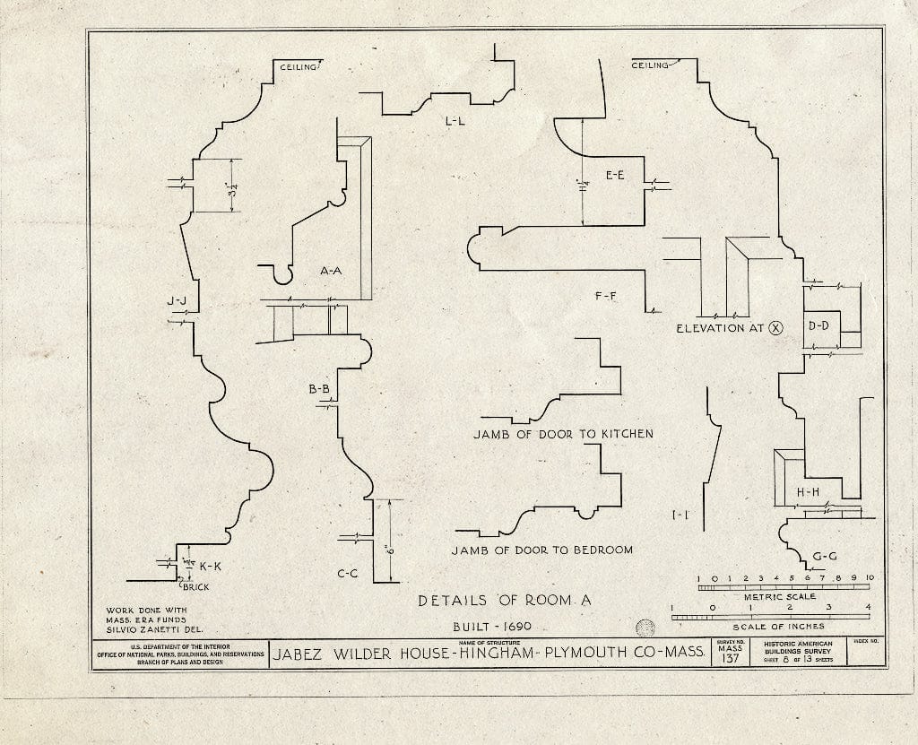 Blueprint HABS Mass,12-Hing,1- (Sheet 8 of 13) - Jabez Wilder House, Main Street, Hingham, Plymouth County, MA