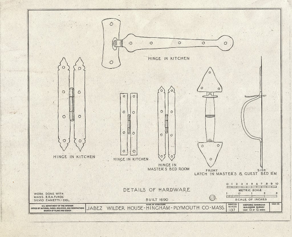 Blueprint HABS Mass,12-Hing,1- (Sheet 13 of 13) - Jabez Wilder House, Main Street, Hingham, Plymouth County, MA