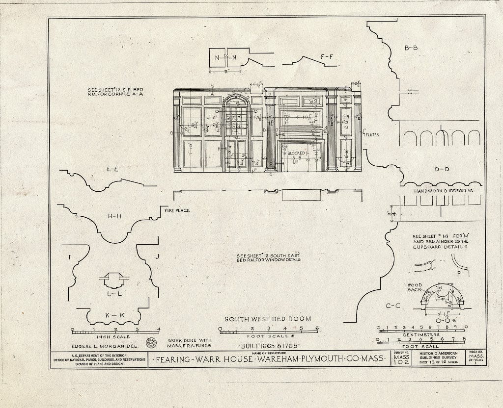 Blueprint HABS Mass,12-WARH,1- (Sheet 13 of 16) - Fearing-Warr House, 14 Elm Street, Wareham, Plymouth County, MA